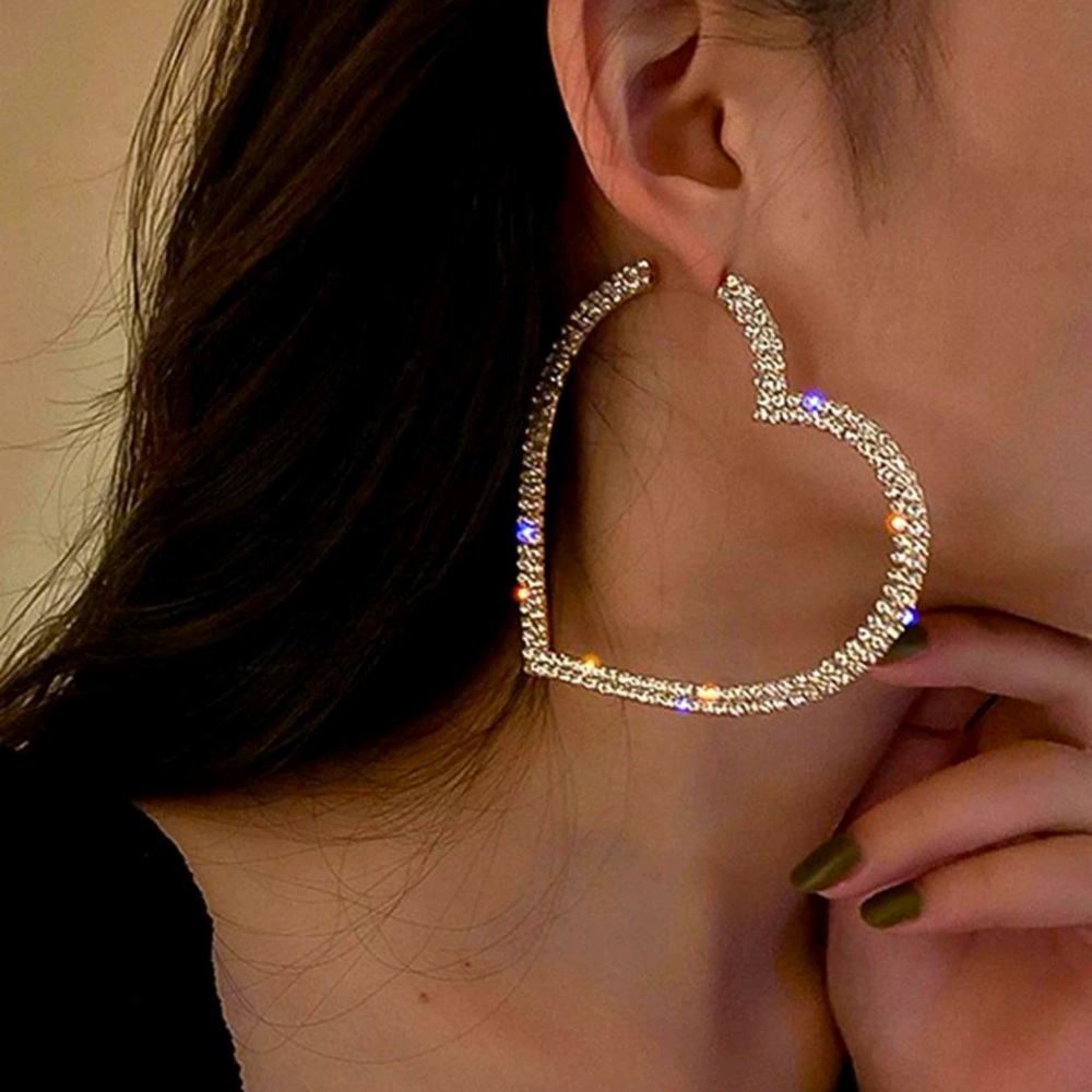 Large Rhinestone Heart Shaped Earrings